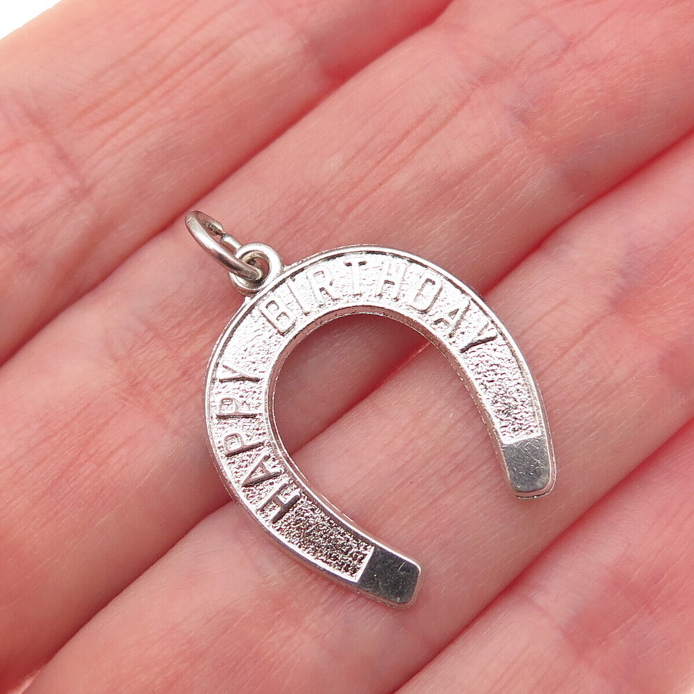 Rembrandt 925 Sterling Silver Vintage Happy Birthday Horseshoe Charm Pendant